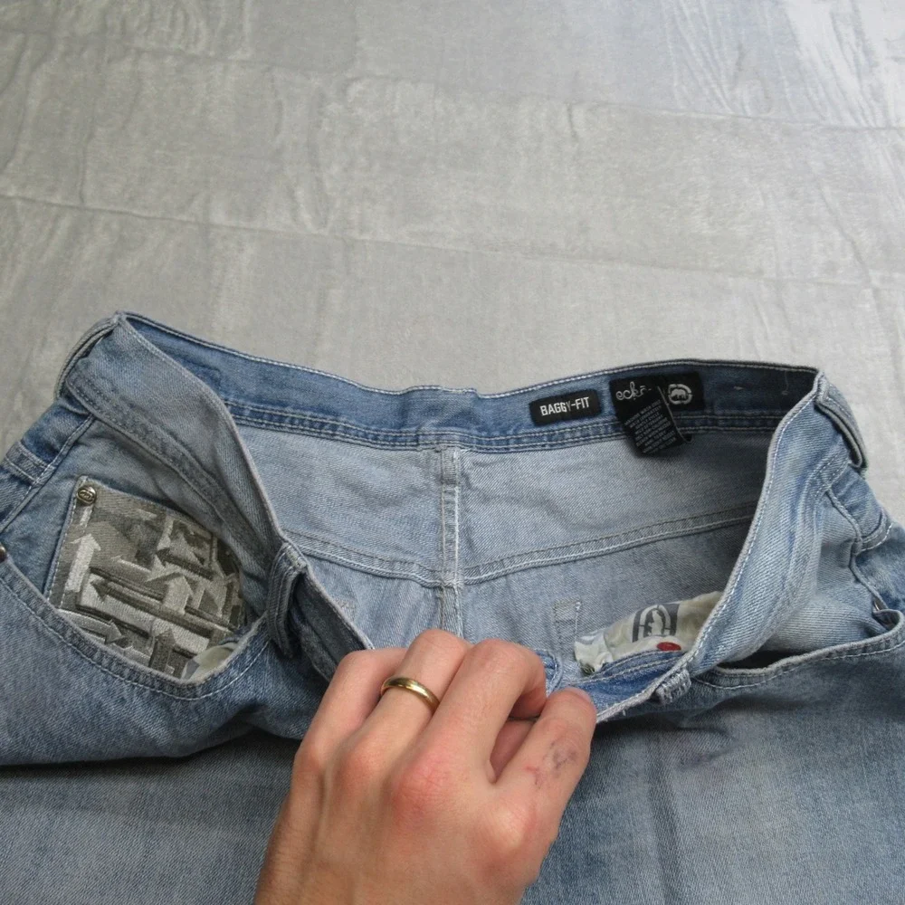 Ecko Baggy Jeans Mens 38x33 Blue Denim Fit Light Wash Wide Leg Skate Y2K Relaxed